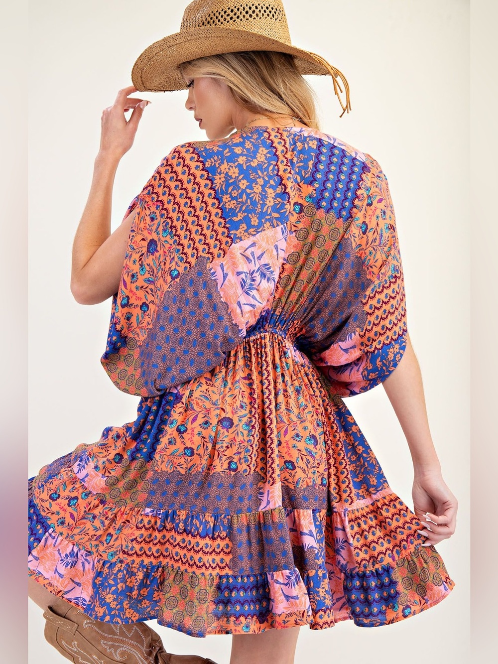 Easel PATCHWORK PRINTED RAYON GAUZE DRESS - Picture 4 of 4